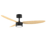 Windy 52" Ceiling Fan - 3 Blades with LED light (Black w/ Wooden Blades)