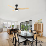 Windy 52" Ceiling Fan - 3 Blades with LED light (Black w/ Wooden Blades)